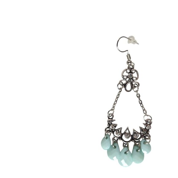 Boho Turquoise Silver Tone Dangle Earrings Southwest Womens Costume Jewelry - Picture 2 of 3